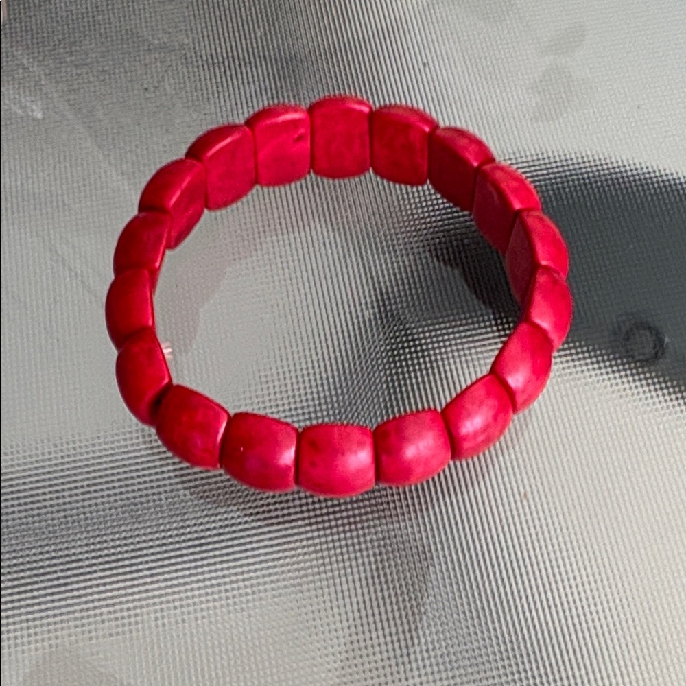 Chunky Red Beaded Stretch Bracelet
